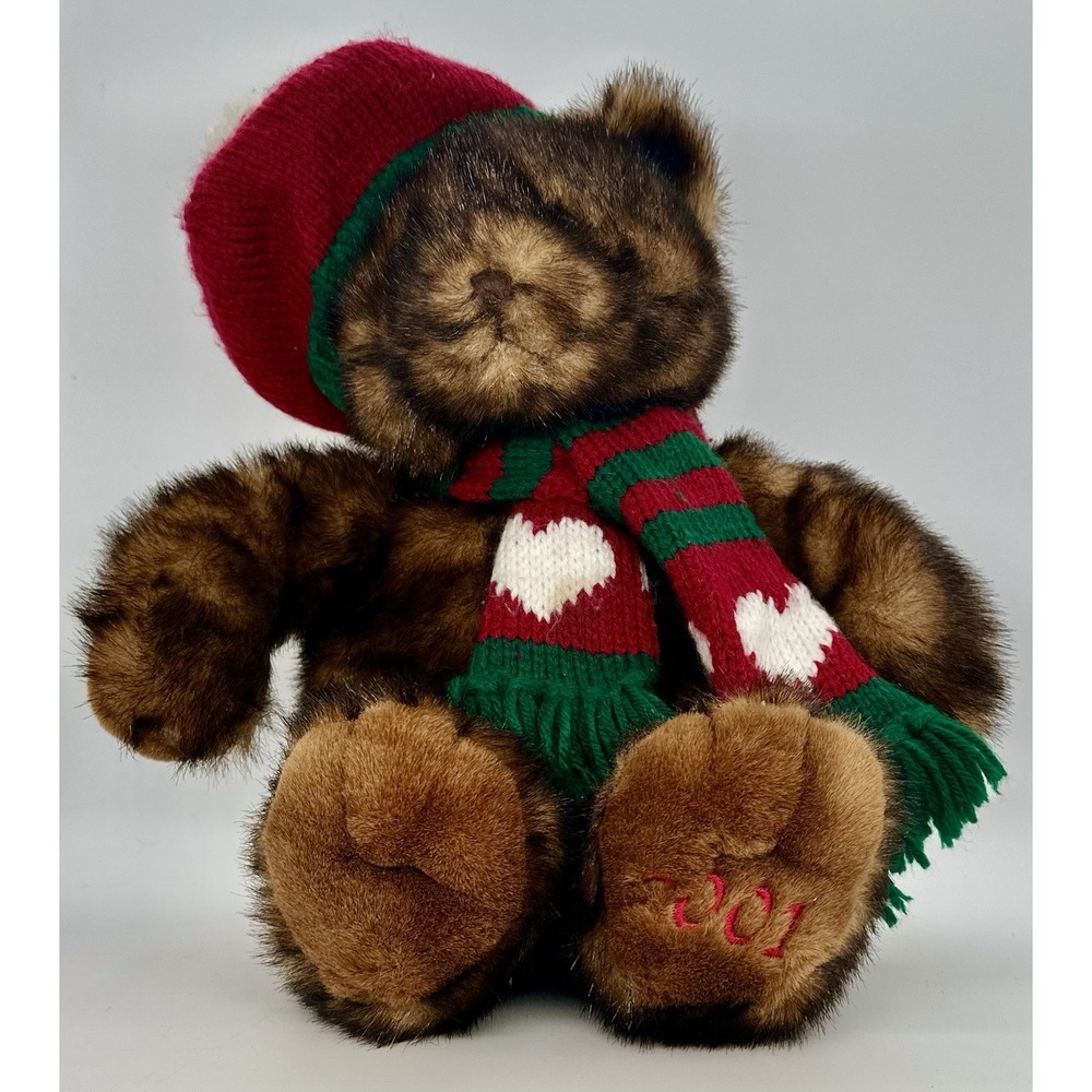 Vintage 2001 Dillard's Christmas Teddy Bear Plush 18" Hat Scarf Holiday Winter